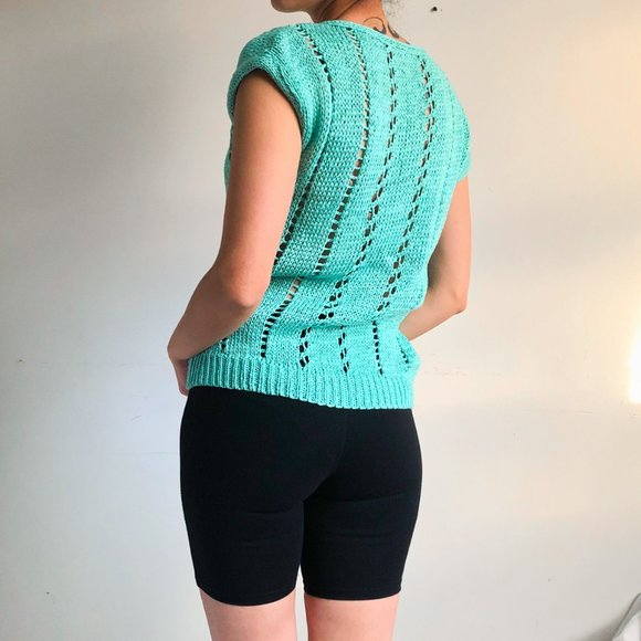 vintage turquoise knit vest - Picture 3 of 3